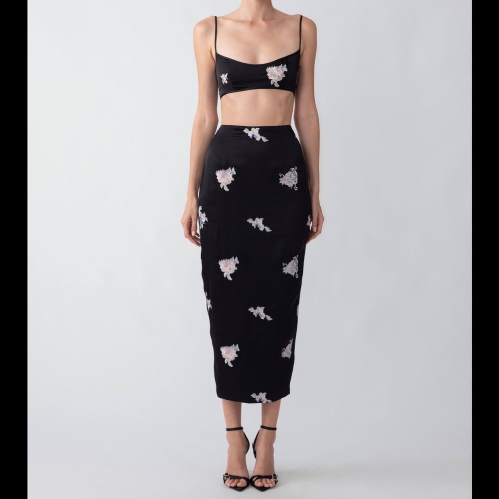 SAU LEE Mira Embroidered Set in Black